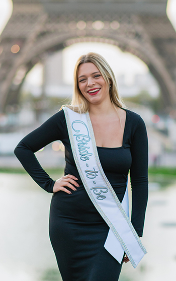Woman with bride-to-be sash