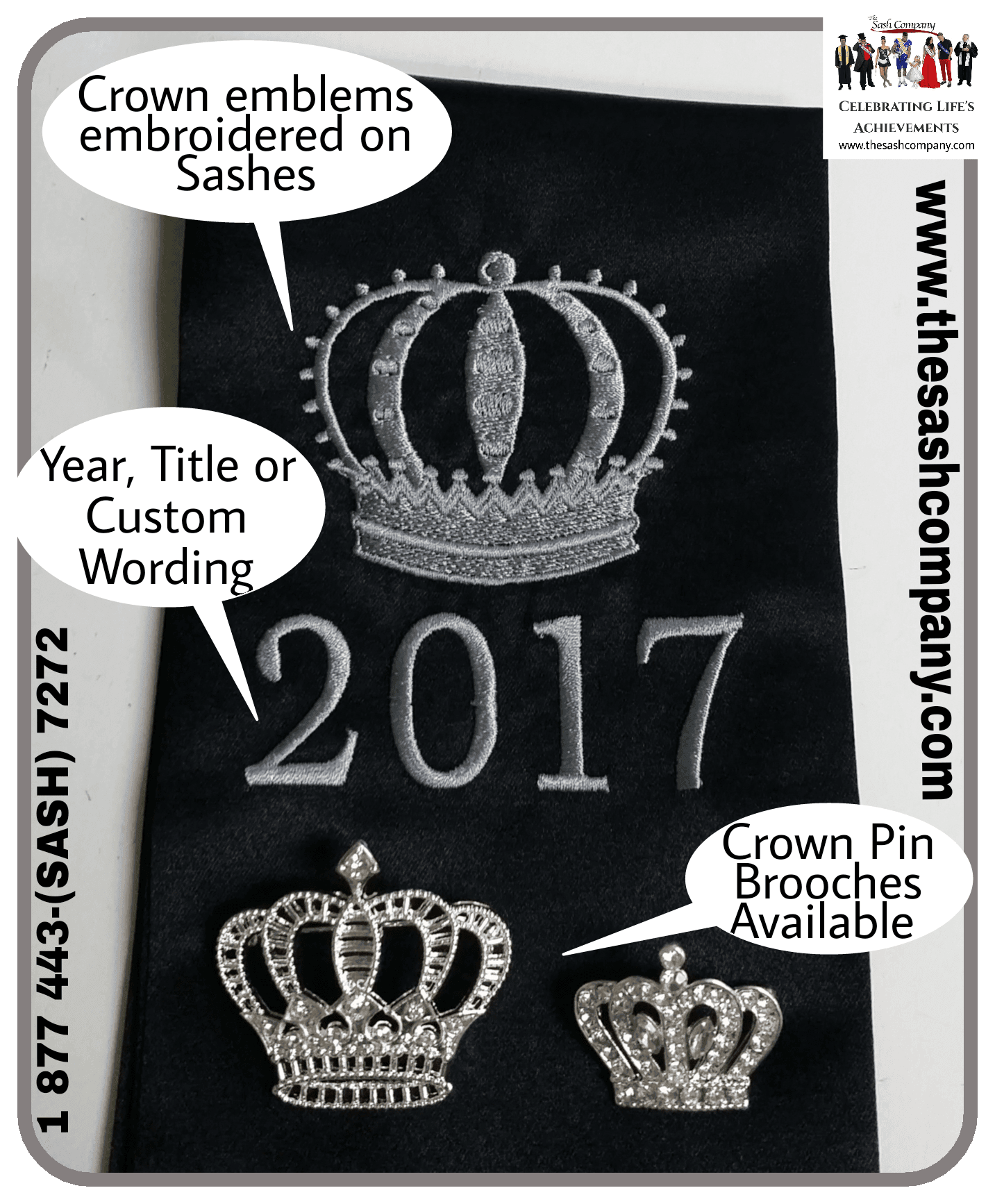 Embroidered Crown on a Sash and Crown Brooch Pins