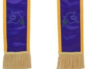Dove with Olive Branch Purple Clergy Stole Gold Border and Fringe