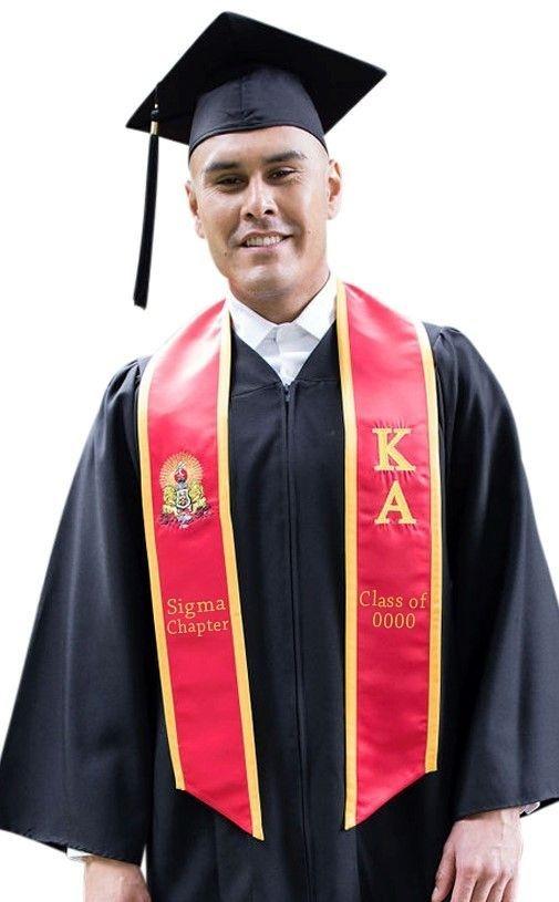 Kappa Alpha Psi White Satin Graduation Stole Stoll Sash 4" sewn letters w/ crest 