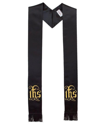 In His Service IHS Black Clergy Stole